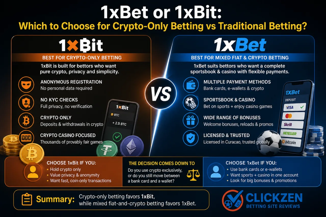 1xBet or 1xBit: which to choose for crypto-only betting vs traditional betting