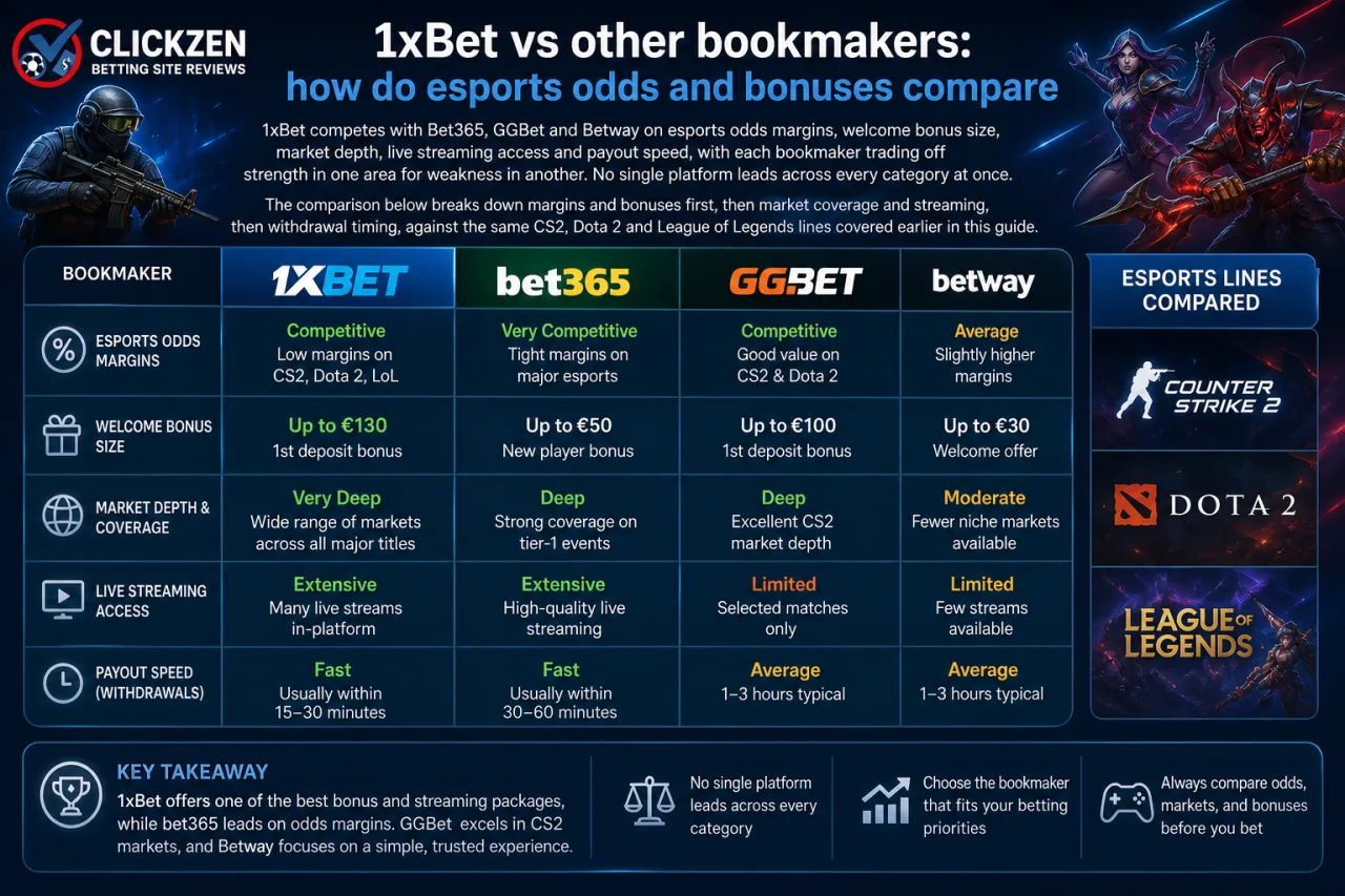1xBet vs other bookmakers: how do esports odds and bonuses compare