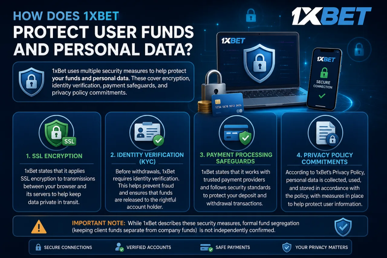 How does 1xBet protect user funds and personal data