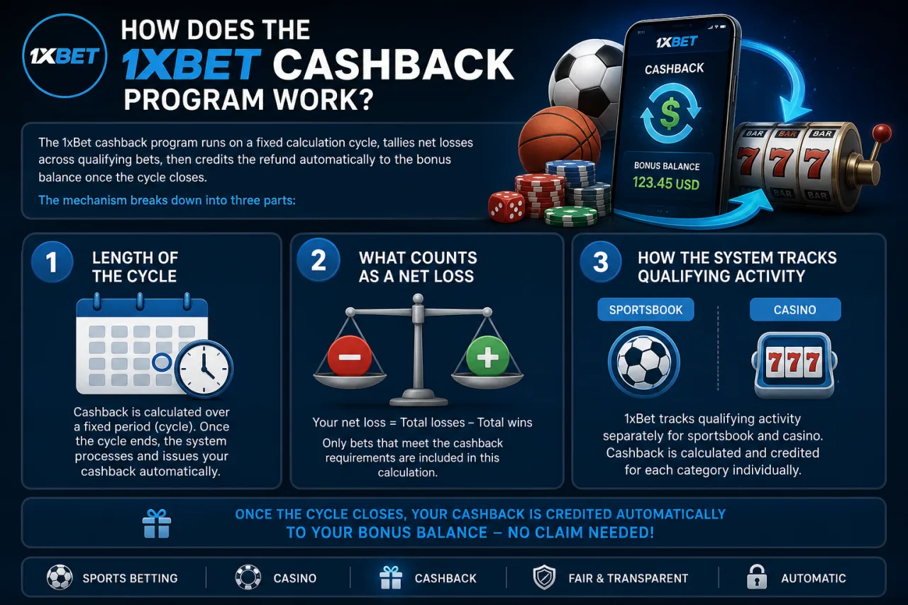 How does the 1xBet cashback program work