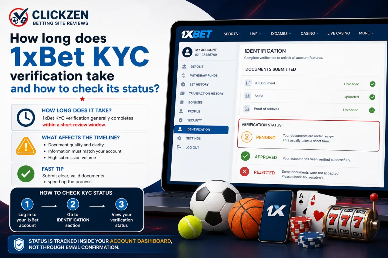 How long does 1xBet KYC verification take and how to check its status
