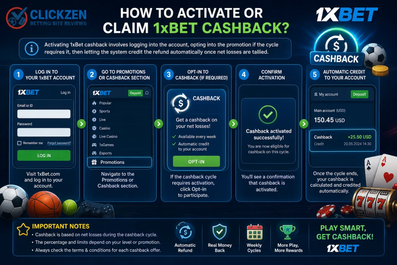 How to activate or claim 1xBet cashback