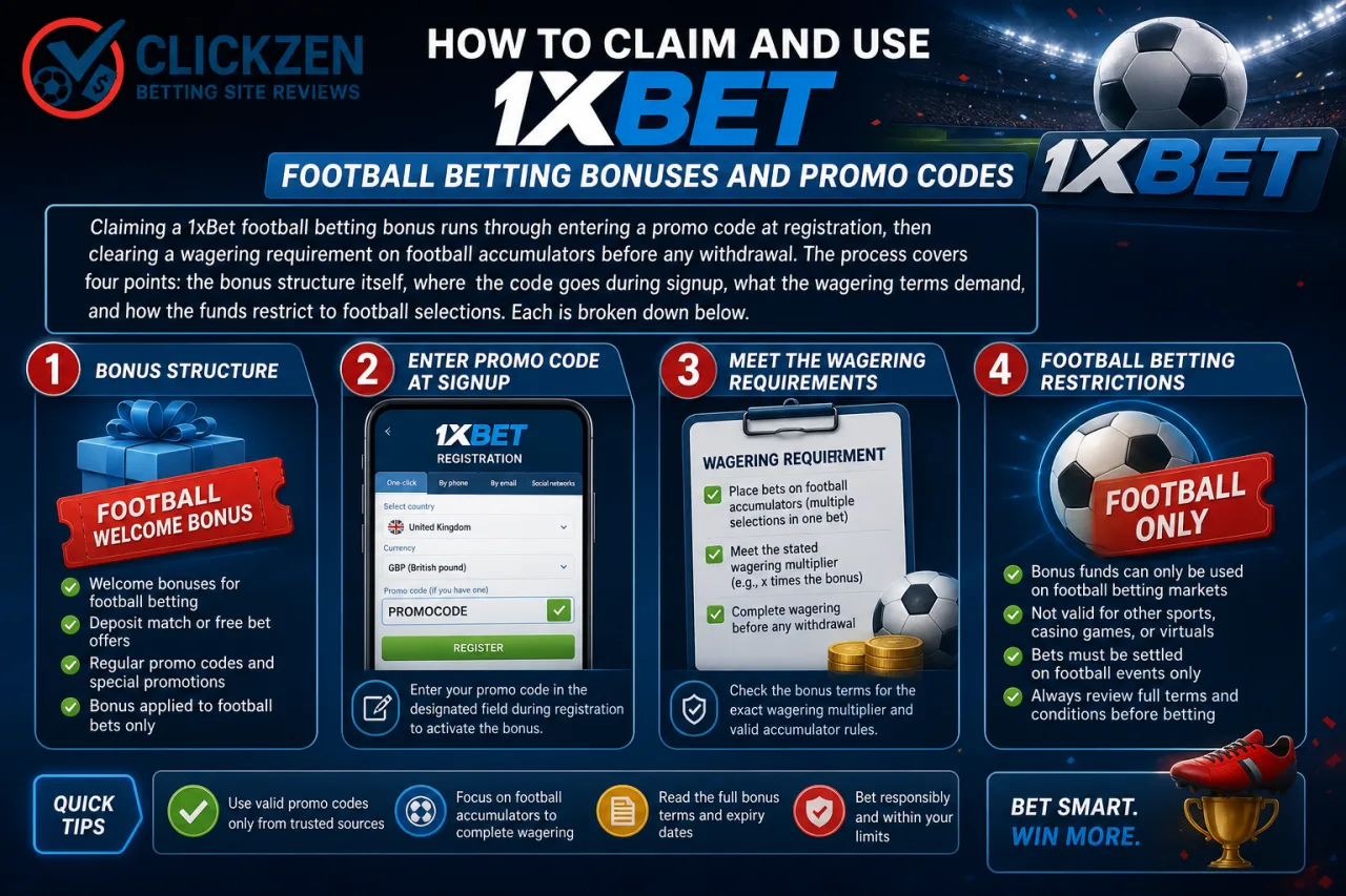 How to claim and use 1xBet football betting bonuses and promo codes