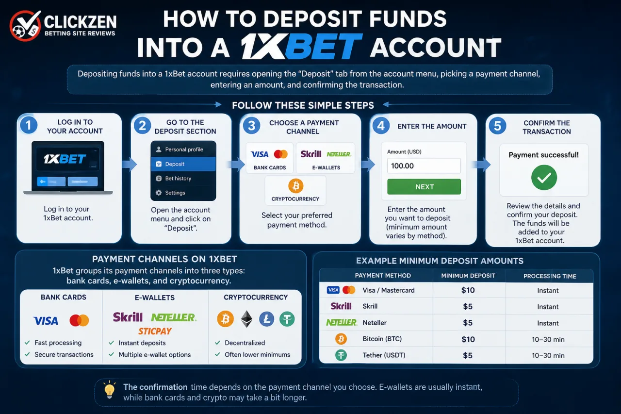 How to deposit funds into a 1xBet account