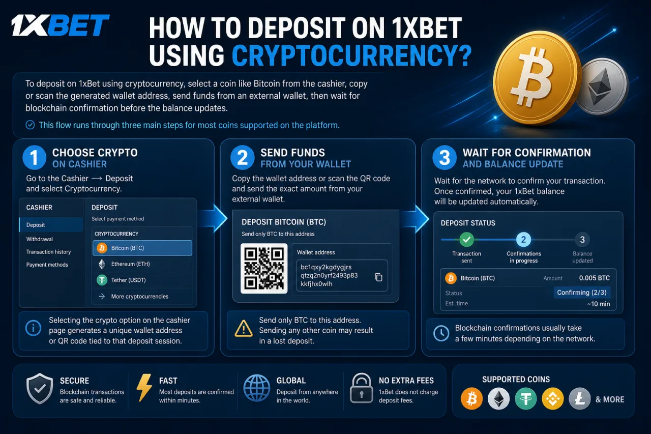 How to deposit on 1xBet using cryptocurrency