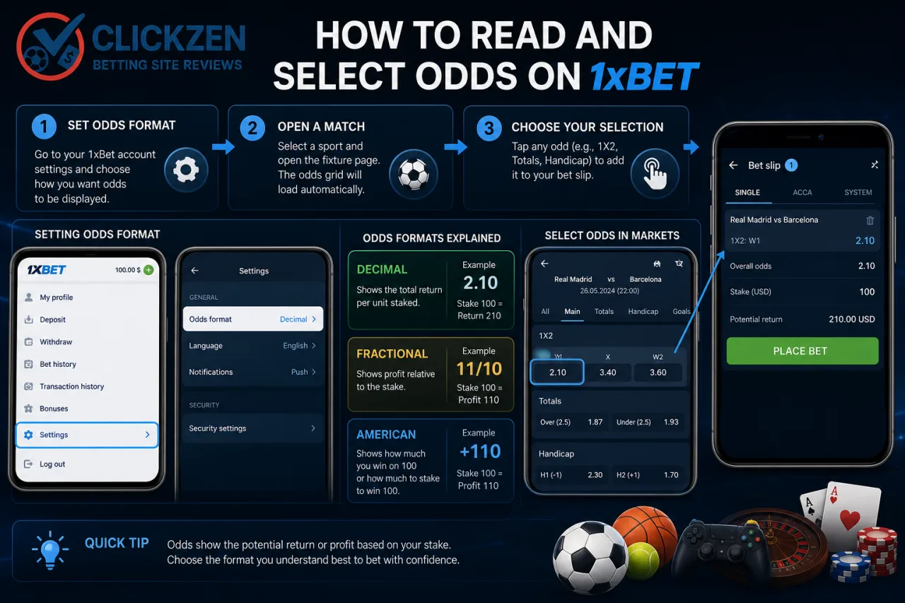 How to read and select odds on 1xBet