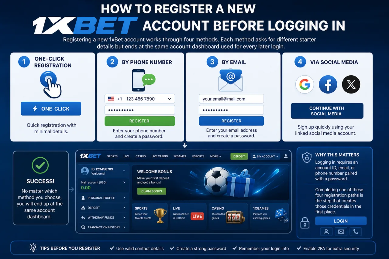 How to register a new 1xBet account before logging in