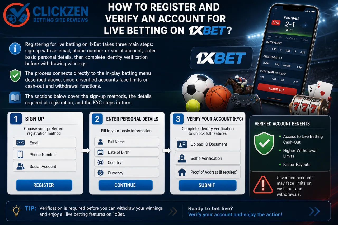 How to register and verify an account for live betting on 1xBet