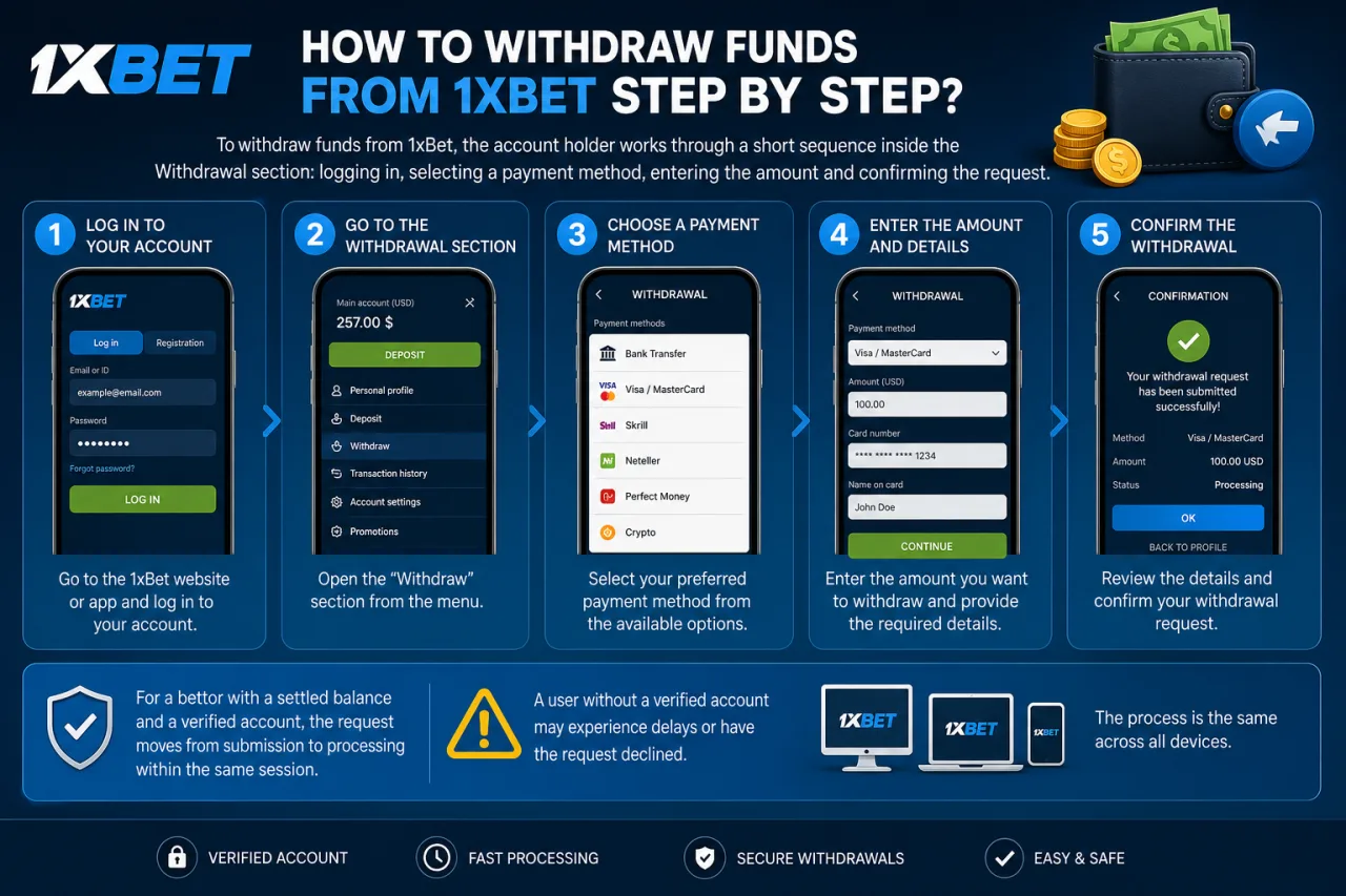 How to withdraw funds from 1xBet step by step