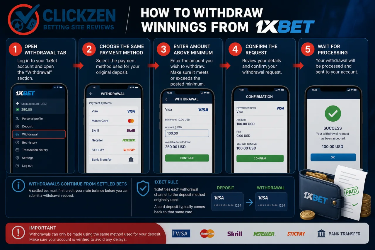 How to withdraw winnings from 1xBet