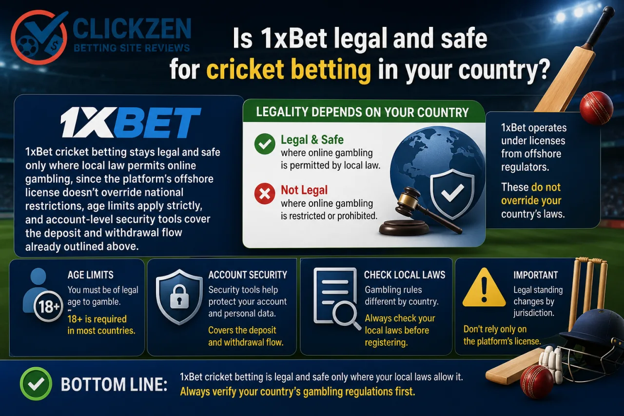 Is 1xBet legal and safe for cricket betting in your country