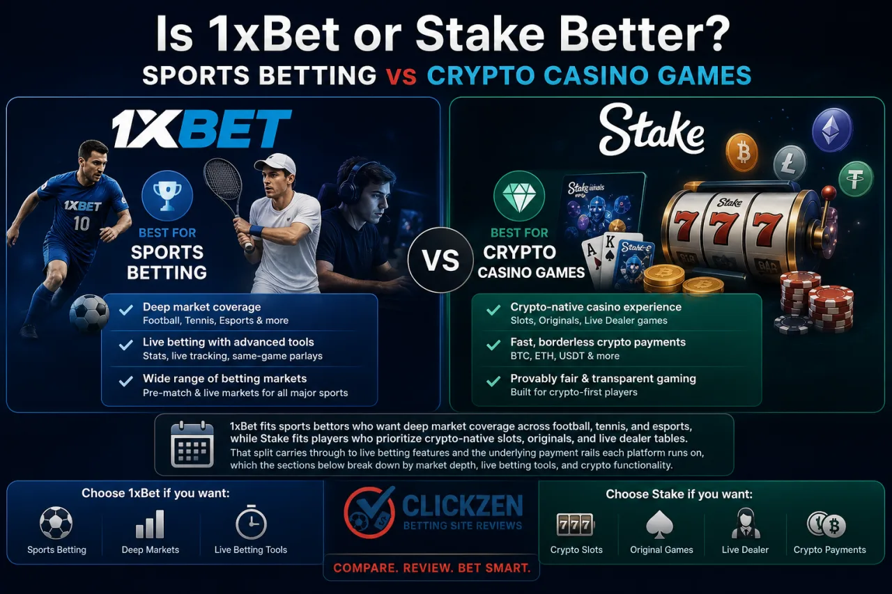 Is 1xBet or Stake better for sports betting vs crypto casino games