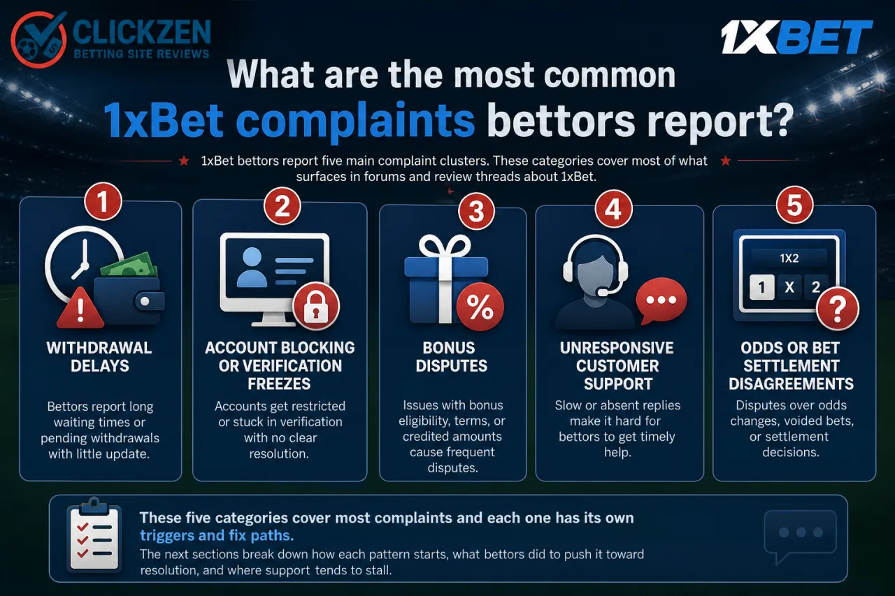 What are the most common 1xBet complaints bettors report
