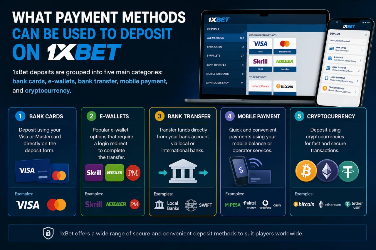 What payment methods can be used to deposit on 1xBet