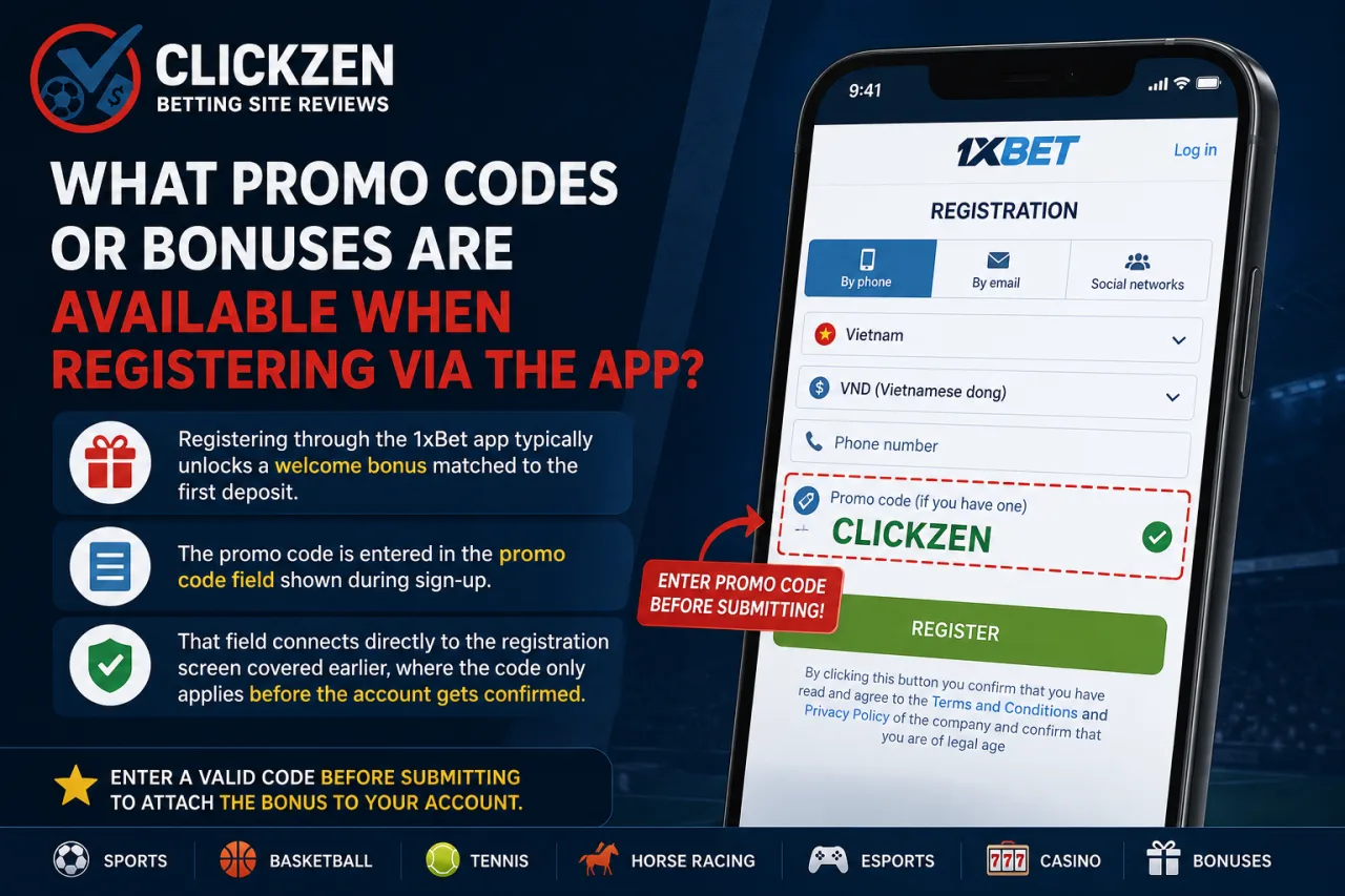 What promo codes or bonuses are available when registering via the app