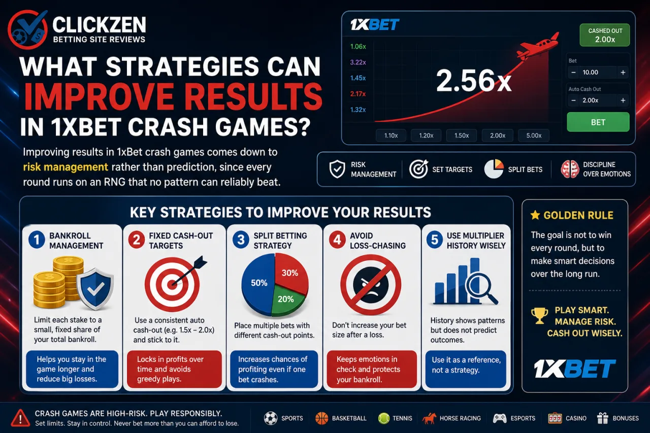 What strategies can improve results in 1xBet crash games