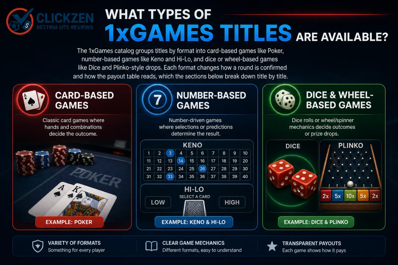 What types of 1xGames titles are available