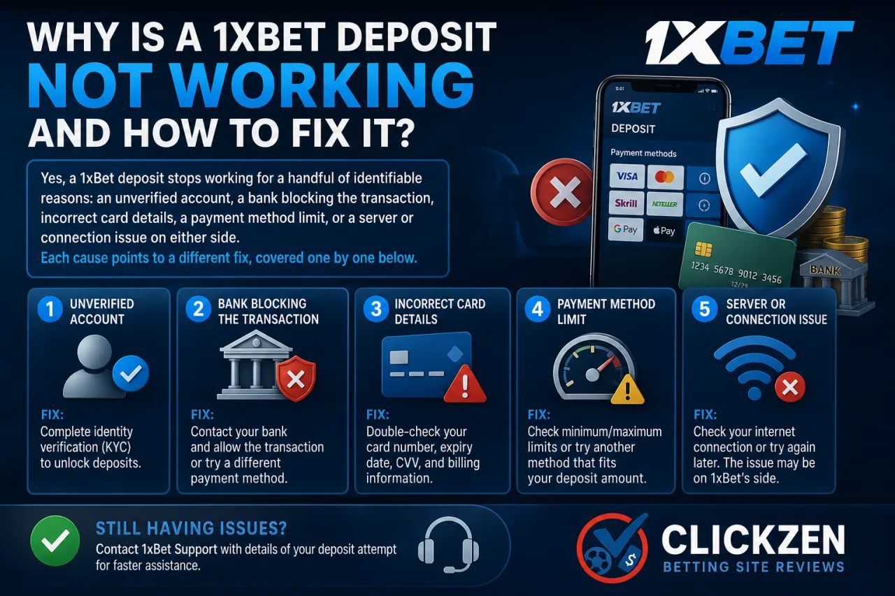 Why is a 1xBet deposit not working and how to fix it